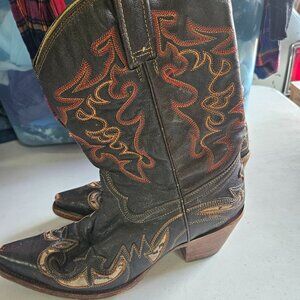 Western boots - Brown with colorful stitching and patchwork